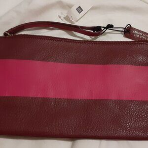 NWT GAP Soft Leather Pink Striped Clutch/Wristlet With Handle-Strap